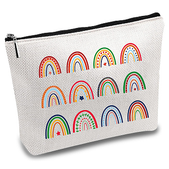 Polycotton Custom Canvas Stroage Bags,  Metal Zipper Pouches, Rectangle with Pattern, Rainbow, 18x25cm