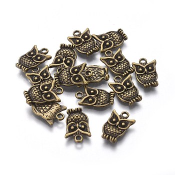 Zinc Tibetan Style Alloy Pendants, Halloween, Cadmium Free & Nickel Free & Lead Free, Owl, Antique Bronze Color, about 16mm long, 10mm wide, 3mm thick, hole: 1.5mm