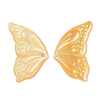 Natural Yellow Shell Carved Pendants, Butterfly Wing Charms, Gold, 20x11.5x2mm, Hole: 1mm