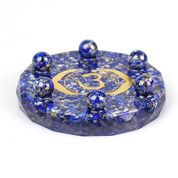 Resin Chakra Round Display Decoration, with Natural Lapis Lazuli Chips inside Statues for Home Office Decorations, 100x25mm