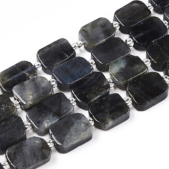 Natural Larvikite Beads Strands, with Seed Beads, Rectangle, 11~13x8~9x4~5mm, Hole: 0.9mm, seed beads: 3x3x2, hole: 0.8mm, about 28pcs/strand, 15.75''(40cm)