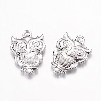 201 Stainless Steel Pendants, Owl, Stainless Steel Color, 16x12x3.5mm, Hole: 1mm