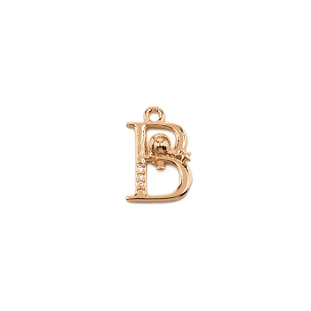 Brass Micro Pave Cubic Zirconia Charms, Long-plating, Letter, Letter.B, 16x11x3mm, Hole: 1.5mm