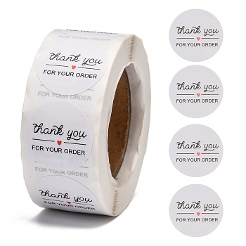 1 Inch Thank You Adhesive Label Stickers, Decorative Sealing Stickers, for Christmas Gifts, Wedding, Party, White, 25mm, about 500pcs/roll