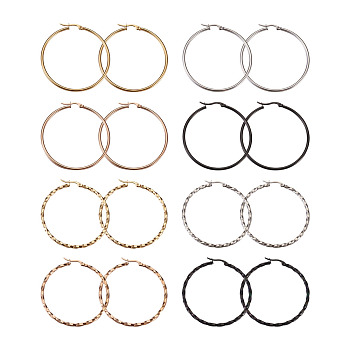 304 Stainless Steel Hoop Earrings, Hypoallergenic Earrings, Ring Shape, Mixed Color, 12 Gauge, 49~51x2mm, Pin: 0.7x1mm, 16pcs/set