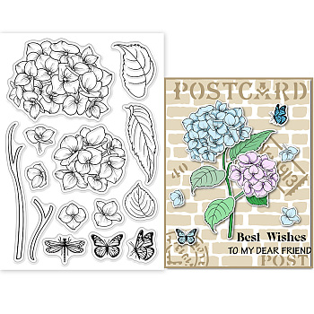 PVC Plastic Stamps, for DIY Scrapbooking, Photo Album Decorative, Cards Making, Stamp Sheets, Hydrangea Pattern, 160x110x3mm