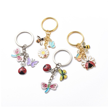 4Pcs Insect Theme Keychain, Bee Butterfly Dragonfly Ladybug Enamel Pendant Keychain, with Alloy Findings, Platinum & Golden, 7~7.4cm, 4pcs/set