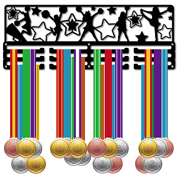 Fashion Iron Medal Hanger Holder Display Wall Rack, 3-Line, with Screws, Black, Cheerleader, Star, 150x400mm, Hole: 5mm