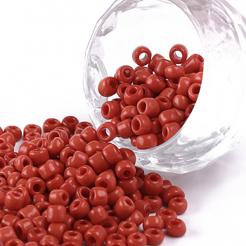 Glass Seed Beads, Opaque Colours Seed, Round, Red, Size: about 4mm in diameter, hole:1.5mm, about 1000pcs/100g