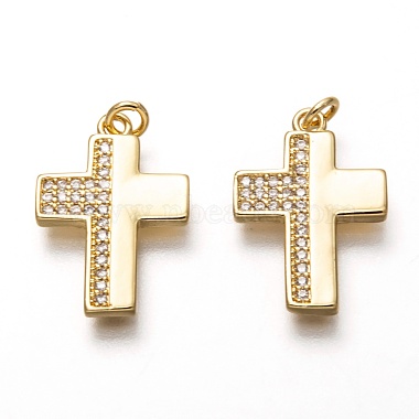 Real 18K Gold Plated Clear Cross Brass+Cubic Zirconia Pendants