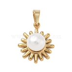 304 Stainless Steel & Natural Cultured Freshwater Pearl Pendants, Sun Charms, with 304 Stainless Steel Snap on Bails, White, Real 18K Gold Plated, 18.5x14.5x7.5~8mm, Hole: 3.5x6mm(PALLOY-JF05621)