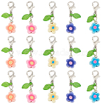 50Pcs Flower Handmade Polymer Clay Pendant Decorations, Leaf Transparent Acrylic and Alloy Lobster Claw Clasps Charm, Mixed Color, 29mm(HJEW-SC0001-66)