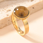 304 Stainless Steel and Natural Tiger Eye Finger Rings, Golden, Oval, US Size 9(18.9mm)(FS-WGCBD79-07)