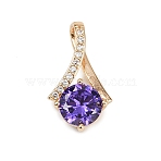 Brass Micro Pave Cubic Zirconia Pendants, Rhombus Charms, Long-Lasting Plated, Lead Free & Cadmium Free, Lilac, 21.5x12x6mm, Hole: 11x2mm(X-KK-E795-22KCG-02)