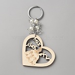 Wood Keychain, with Alloy Swivel, Heart, Women, Old Lace, 125mm(HJEW-WH20022-02)