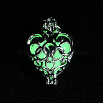 Luminous Stone Pendants, Brass Hollow Heart Charms, with Jump Ring, Lime, 23x16x10mm, Hole: 6mm(FIND-WH0148-413D-01)