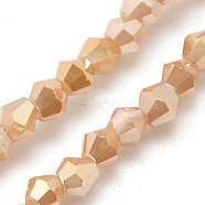 Electroplate Glass Beads Strands, Full Plated, Faceted, Bicone, Bisque, 3x3mm, Hole: 1mm, about 128~135pcs/strand, 13.8 inch(X-EGLA-J026-3mm-F03)