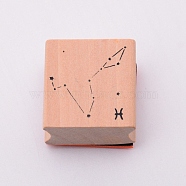 Wooden Stamps, with Rubber, Square with Twelve Constellations, Pisces, 30x30x24mm(DIY-WH0175-46L)