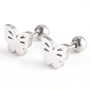 201 Stainless Steel Barbell Cartilage Earrings, Screw Back Earrings, with 304 Stainless Steel Pins, Butterfly, Stainless Steel Color, 6.5x8x2mm, Pin: 1mm(EJEW-R147-18)
