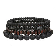 Volcano Stone Black Matte Black Gallstone Wood Beads Bracelet Set Combination Hip Hop Elastic Bracelet Bracelet Bracelet(WQ1083-10)