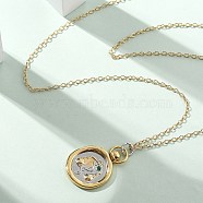 Brass Twelve Constellations Tarot Pendant Necklaces, Flat Round, Real 18K Gold Plated, Libra, 17.72 inch(45cm)(NJEW-Q006-01I-G)