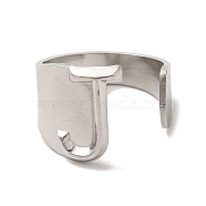 201 Stainless Steel Finger Rings, Letter J, Inner Diameter: 18mm(RJEW-H223-04P-J)