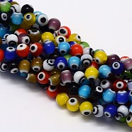Handmade Evil Eye Lampwork Round Bead Strands, Mixed Color, 4mm, Hole: 1mm, about 100pcs/strand, 14.56 inch(LAMP-L055-4mm-12)