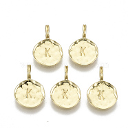 Alloy Pendants, Cadmium Free & Nickel Free & Lead Free, Flat Round with Letter, Real 18K Gold Plated, Letter.K, 17x11.5x1.5mm, Hole: 2.5mm(PALLOY-N157-004K-NR)