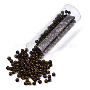 Czech Glass Beads, Round Glass Seed Beads, Baking Paint Style, Dark Olive Green, 8/0, 3x2mm, Hole: 1mm, about 10g/bottle(SEED-R047-B-89110)