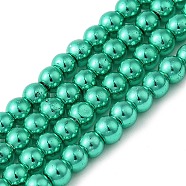 Electroplate Glass Beads Strands, Pearl Luster Plated, Round, Sea Green, 4mm, Hole: 1mm, about 120pcs/strand, 15.35 inch(39cm)(EGLA-C007-10C)