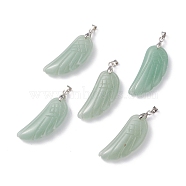 Natural Green Aventurine Pendants, with Platinum Plated Brass Loops, Wing, 36x15~16.6x6.5~7.7mm, Hole: 5x4mm(G-I314-01P-06)