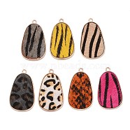 Eco-Friendly Cowhide Leather Pendants, with Golden Plated Alloy Cabochon Settings, Teardrop with Spot Pattern, Mixed Color, 35x21x2~3mm, Hole: 1.8mm(FIND-N049-03)