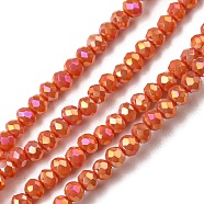 Electroplate Glass Beads Strands, Full Rainbow Plated, Faceted, Rondelle, Coral, 3x2mm, Hole: 0.8~1mm, about 185~190pcs/strand, 15.5~16 inch(39.3~40.6cm)(GLAA-F078-FR11)