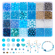 Elite DIY Beads Jewelry Making Finding Kit, Including Seed & Glass & Acrylic & Synthetic Turquoise Beads, Round & Column & Bicone & Nuggets, Dodger Blue, 2~9x2~12~2~9mm, Hole: 0.5~2mm(DIY-PH0017-54)