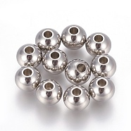201 Stainless Steel Beads, Round, Stainless Steel Color, 8x6.5mm, Hole: 2.5mm(STAS-F170-02P-A)