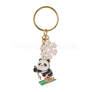 Snowflake & Panda Alloy Enamel Pendant Keychains, with Iron Split Key Rings, Golden, 8.15cm, Pendant: 27x20x1.3mm(KEYC-JKC00630-05)