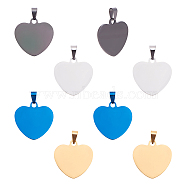 Stainless Steel Pendants, Stamping Blank Tag, Heart, Stainless Steel Color & Golden & Blue & Gunmetal, 30x30x1.5mm, Hole: 5.5x9.5mm, 4colors, 2pcs/color, 8pcs/set(STAS-PH0019-37)