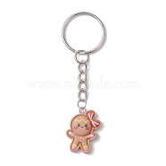 Christmas Resin Kechain, with Iron Split Key Rings, Gingerbread Man, Platinum, 8cm(KEYC-JKC00876)