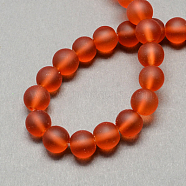 Transparent Glass Bead Strands, Frosted, Round, Tomato, 10mm, Hole: 1.3~1.6mm, about 80pcs/strand, 31.4 inch(X-GLAA-S031-10mm-06)