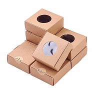 Paper Candy Boxes, with Round Window, Bakery Box, Baby Shower Gift Box, Square, BurlyWood, 7.5x7.5x3cm(CON-CJ0001-06B)