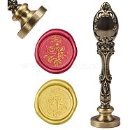 DIY Scrapbook, Brass Wax Seal Stamp and Alloy Handles, Flower Pattern, 103mm, Stamps: 2.5x1.45cm(AJEW-WH0128-06AB)