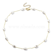 CCB Plastic Pearl Beaded Chain Necklace, Brass Jewelry, Golden, 15.47 inch(39.3cm)(NJEW-JN04337)