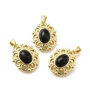 Natural Black Onyx(Dyed & Heated) Pendants, Rack Plating Golden Tone Brass Oval Charms, Long-Lasting Plated, 18x14x6mm, Hole: 3.5x3mm(G-K381-01G-04)