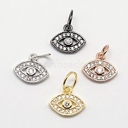 CZ Brass Micro Pave Cubic Zirconia Evil Eye Charms, Mixed Color, 9x11x2mm, Jump Ring: 5x0.8mm(ZIRC-L018-10)