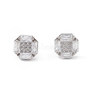 Clear Cubic Zirconia Hexagon Stud Earrings, Brass Jewelry for Women, Long-Lasting Plated, Lead Free & Cadmium Free, Platinum, 8.5mm, Pin: 0.8mm(EJEW-L234-086P)