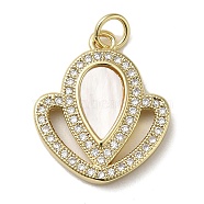 Brass Micro Pave Cubic Zirconia Pendants, with Shell, Real 18K Gold Plated, 20x17x3mm, Hole: 3.4mm(KK-Q808-24G)