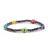 Glass & Lampwork Evil Eye Beaded Stretch Bracelet for Women, Black, Inner Diameter: 2-1/8 inch(5.4cm)(BJEW-TA00136-02)