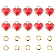 Heart Alloy Enamel Charms, with Brass Open Jump Rings, Red, Charms: 8x7.5x2.5mm, hole: 1.5mm, 10pcs; Jump Rings: 20 Gauge, 4x0.8mm, Inner Diameter: 2.4mm, 10pcs(ENAM-YW0002-85A)