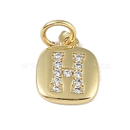 Rack Plating Brass Micro Pave CLear Cubic Zirconia Charms, with Jump Rings, Cadmium Free & Lead Free, Long-Lasting Plated, Real 18K Gold Plated, Letter H, 11.5x9x1.5mm, Hole: 2.8mm(KK-E110-14G-H)