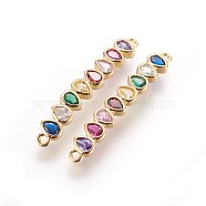 Brass Micro Pave Cubic Zirconia Links, Lead Free & Cadmium Free & Nickel Free, Colorful, Golden, 35.5x5.5x2.2mm, Hole: 1.4mm(ZIRC-L076-006G-NR)
